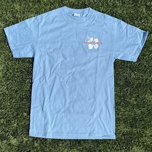 Trader Joe's Shirt Pastel Blue Floral Hawaiian Size S